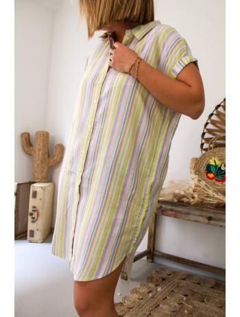 robe chemise à rayures multicolore verte mauve violette femme